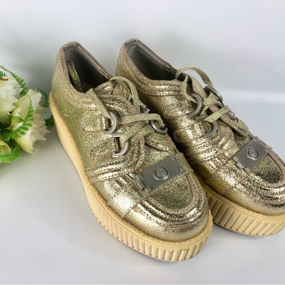 Chanel Gold Metallic Women's platform Sneakers